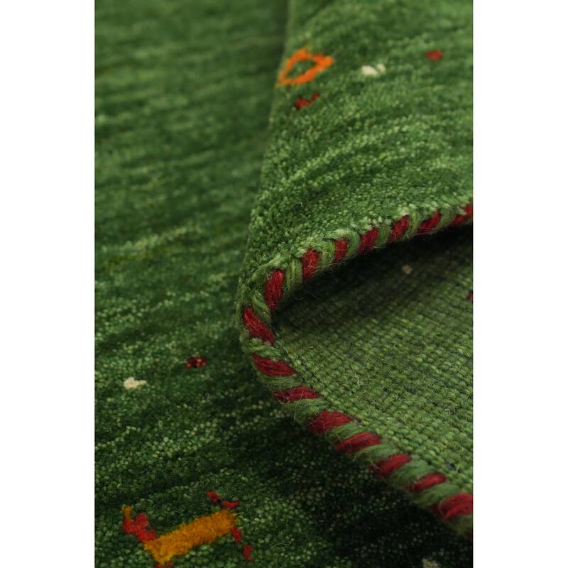 Hand Knotted Oriental 100% Wool Carpet Tribal Animal Pictorial Green Gabbeh Area Rug - 4' 0'' X 2' 2''