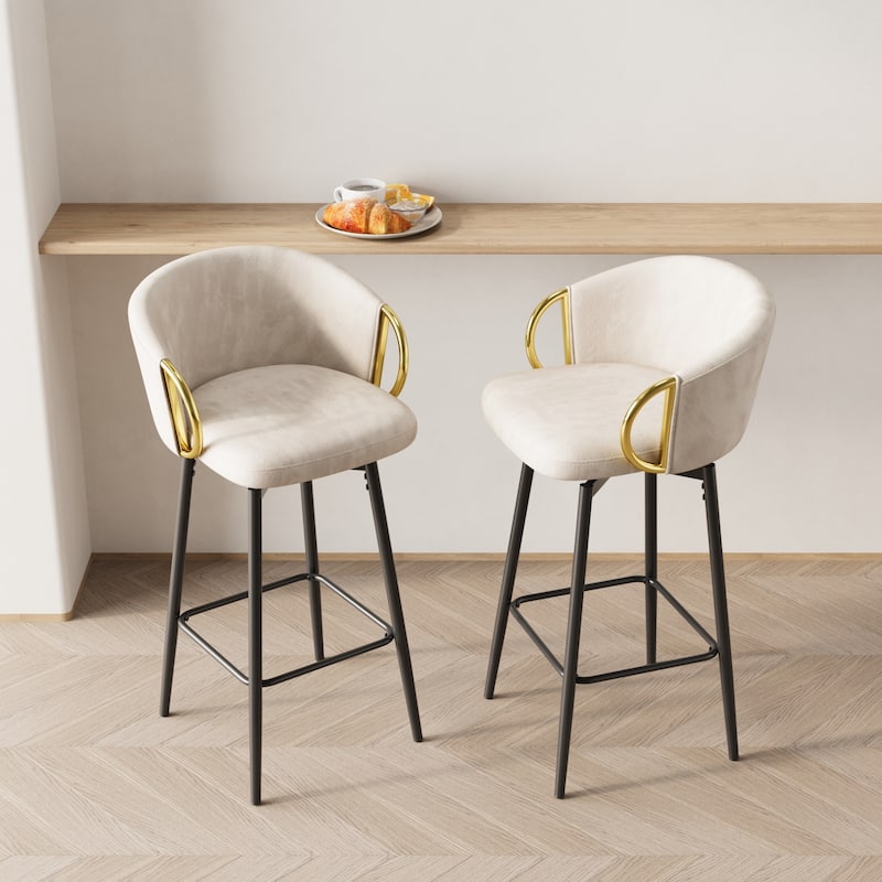 Ostweer Furniture Modern 30'' Swivel Bar Chairs Set of 2 - Beige+Black