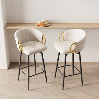 Velvet Swivel Bar Stools Set of 2, Counter Height Chairs with Metal Legs and Footrest, Dining Chairs with Padded Seats