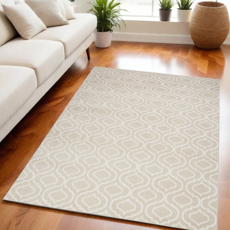 Kibit Power Loomed Non Skid Stain Resistant Area Rug By HomeRoots - 87' X '63' X '0.5 - 87' X '63' X '0.5 - Cream/Onyx - Rectangle