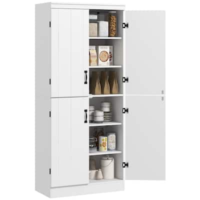 HOMCOM 70" Kitchen Pantry, Tall Freestanding Storage Cabinet, 2 Adjustable Shelves and 4 Doors for Dining Room, White