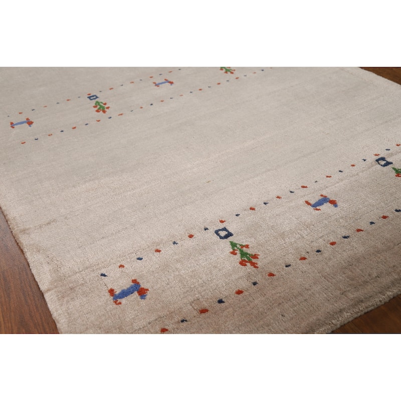 Tribal Gabbeh Indian Foyer Rug Handmade Beige Silk Carpet - 3'1"x 4'11" - 3'1"x 4'11" - Ivory/Beige