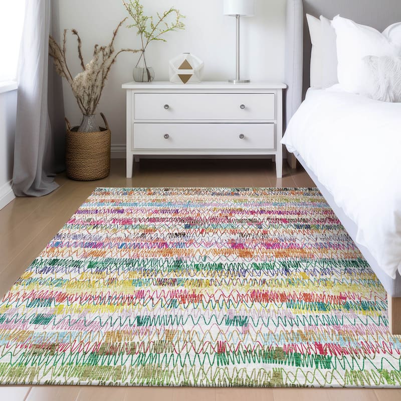 Machine Washable Indoor/ Outdoor Chantille Abstract Zig Zag Rug