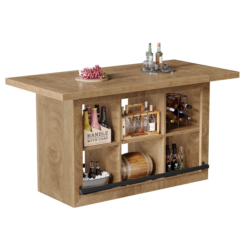 Counter Height Bar Table with Storage, Home Bar Cabinet Unit, Large Pub Table Kitchen Dining Room Accent Bar Console