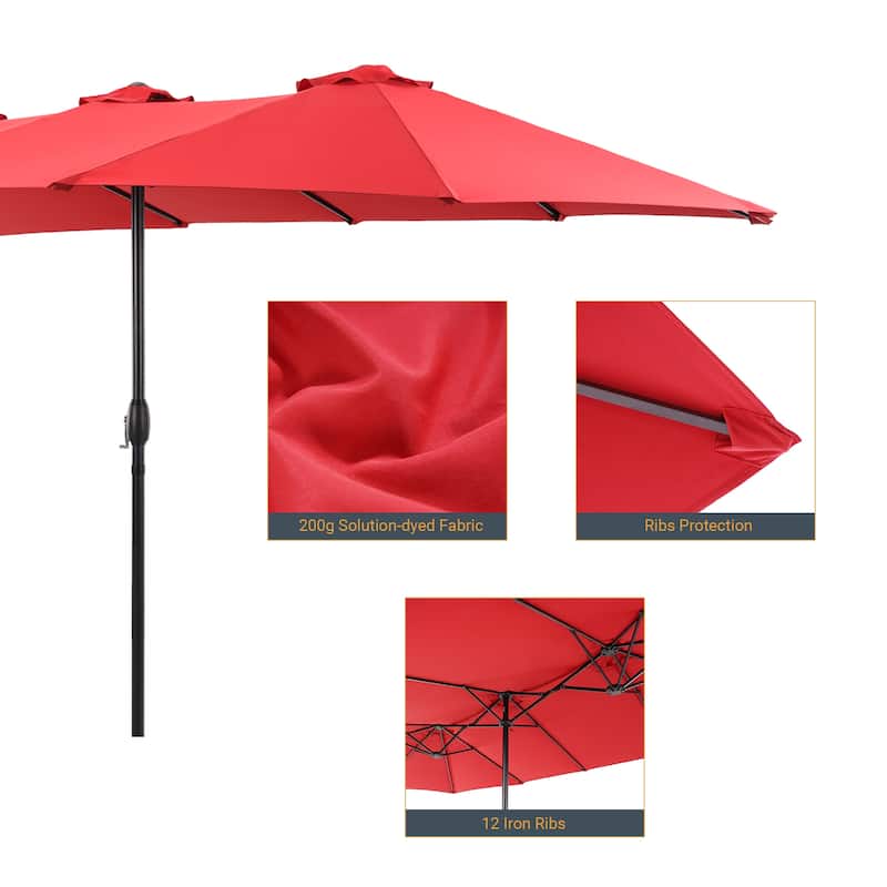 LIVOOSUN 15×9FT Double-sided Patio Umbrella with UPF50+, Handle Control, and Wind-Resistant Design——Experience Outdoor Comfort