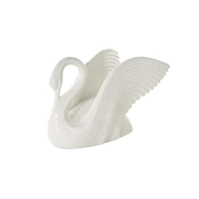 Ceramic Swan Decorative Sculpture with Textured Grooves - White - Roche River Decor