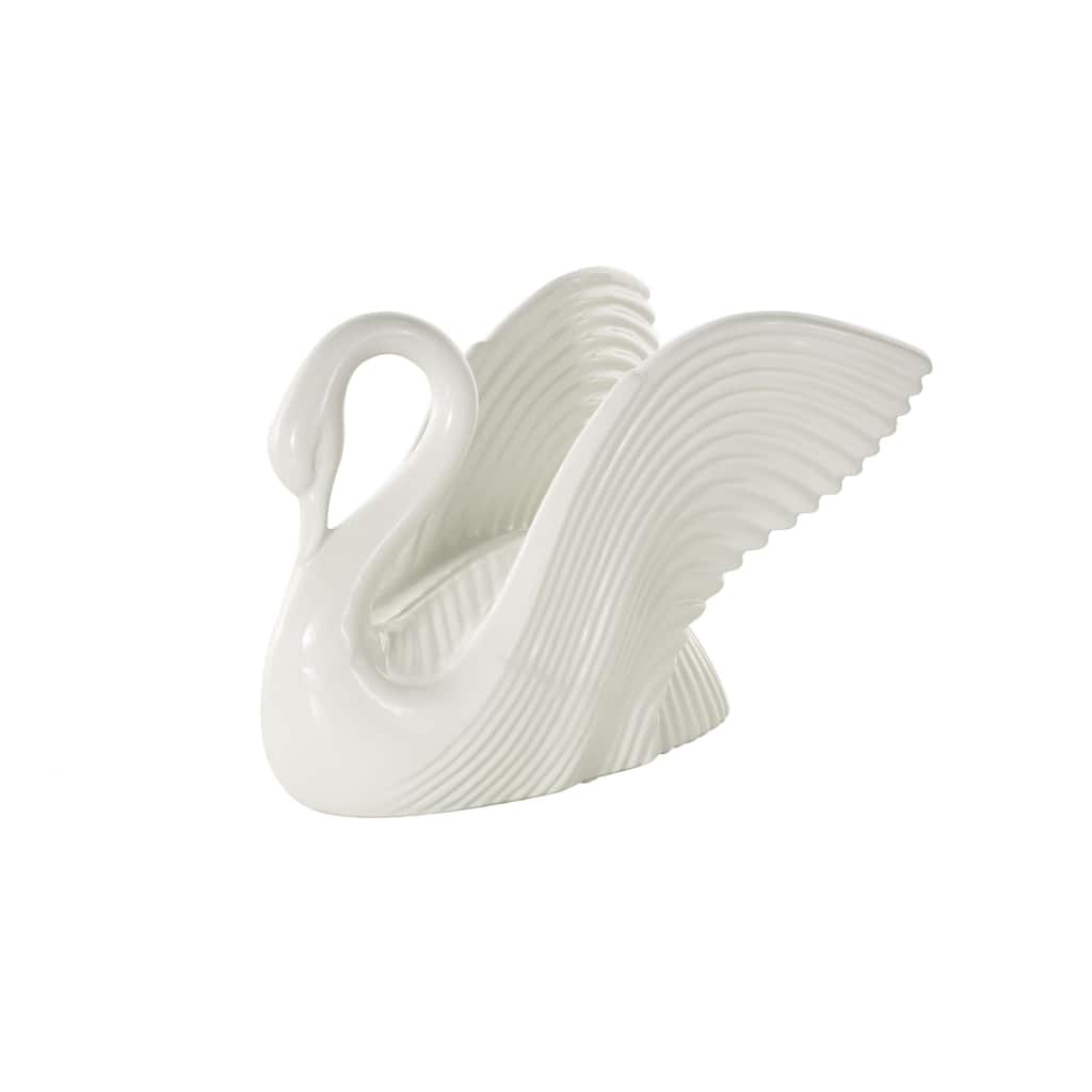 Ceramic Swan Decorative Sculpture with Textured Grooves - White - Roche River Decor