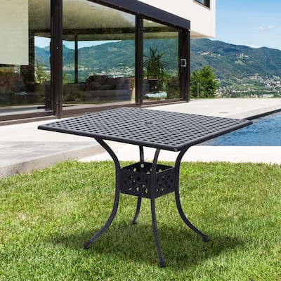 Outsunny 36" x 36" Square Metal Outdoor Patio Bistro Table with Center Umbrella Hole & Cast Iron Stylish Design