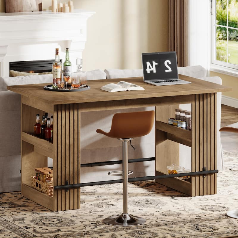 63 Inch Island Table for Kitchen, Kitchen Bar with Dual Side Storage Shelves and Footrest - 62.99" L x 31.5" W x 37.4" H