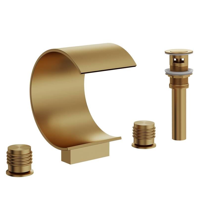 Widespread Bathroom Faucet 3 Hole, 2-handle Bathroom Sink Faucet with Drain Assembly - Brushed Gold