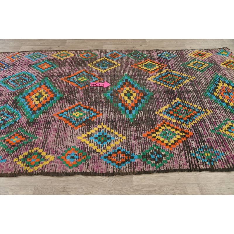 Antique Tribal Moroccan Oriental Wool Area Rug Handmade Foyer Carpet - 5'0" x 9'1"