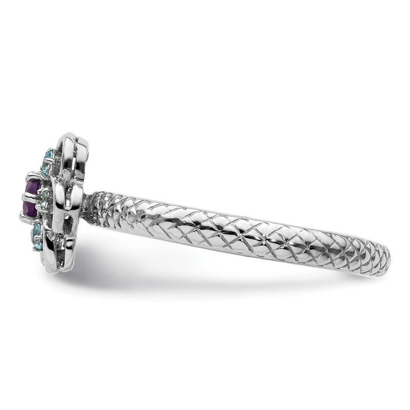 Curata 2.5mm 925 Sterling Silver Polished Prong set Stackable Expressions Amethyst and Blue Topaz Stackable Ring