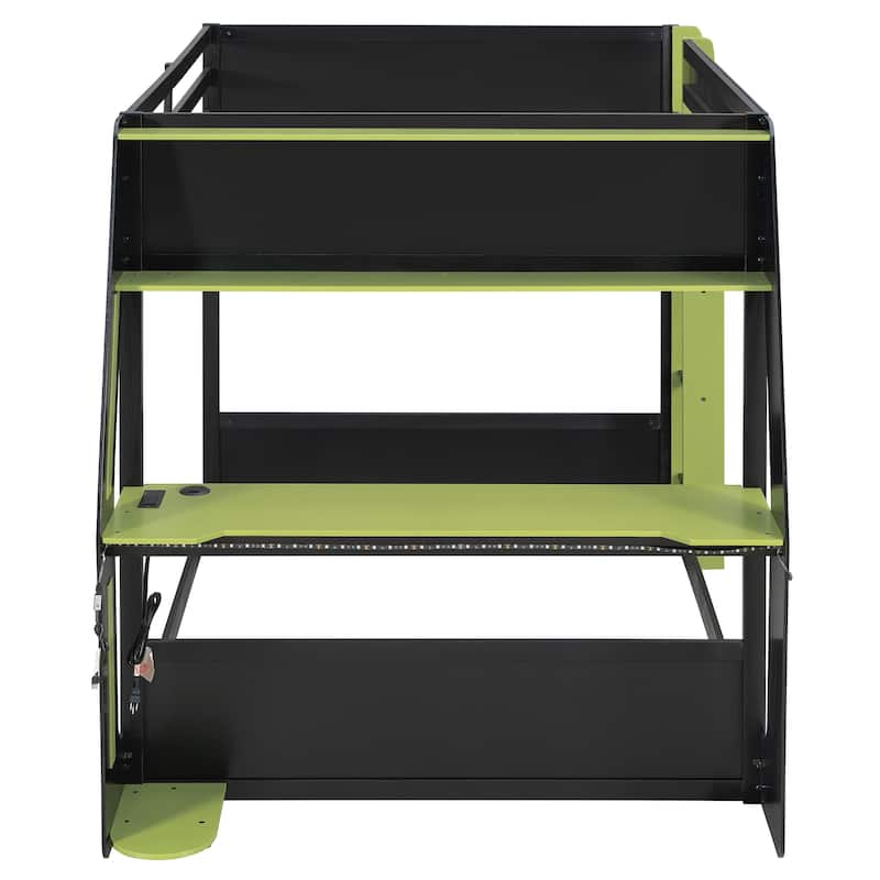 Gaming Loft Bed with Desk LED USb Shelf Full Size