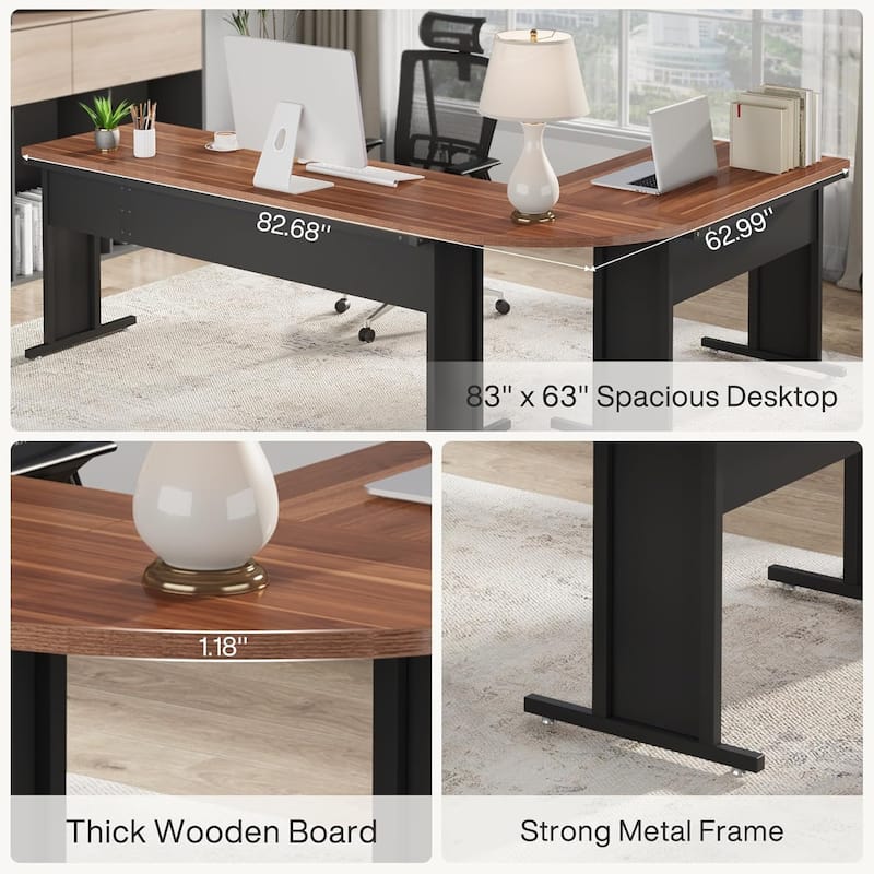 83" L-Shaped Executive Desk, Large L Office Desk with 3-Drawer Mobile File Cabinet, Business Furniture Desk Workstation
