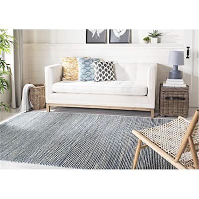 Handmade Jute Area Rug 6x9 Blue Ivory Geometric Living Room Bedroom Rug - 108 x 72