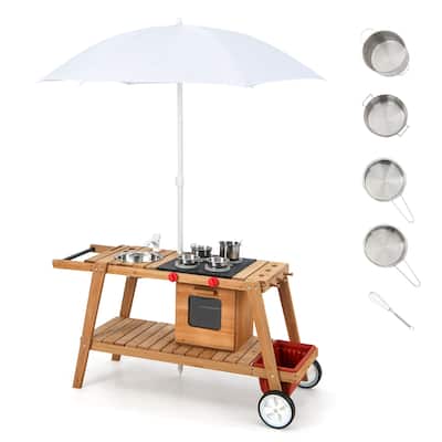 Costway Kid's Play Trolley Outdoor Wooden Kids Play Cart with Sun - See Details