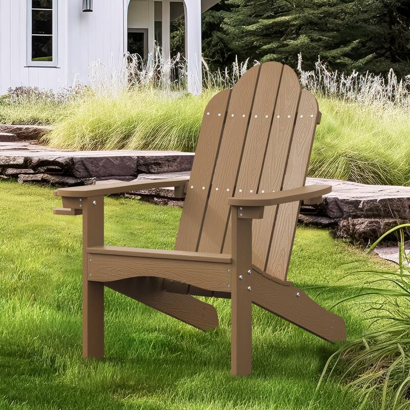 LUE BONA Plastic Poly Weather Resistant Outdoor Patio Adirondack Chair 1-Pack - 35"D x 30"W x 36.2"H - Brown
