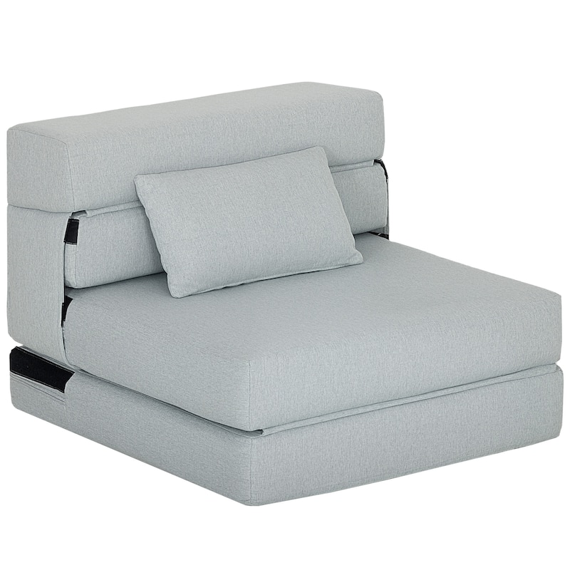 HOMCOM Folding Sofa Bed, Sleeper Chair with Pillow, Modern Linen Convertible Chair Bed, Fold Out Floor Futon Couch - Grey