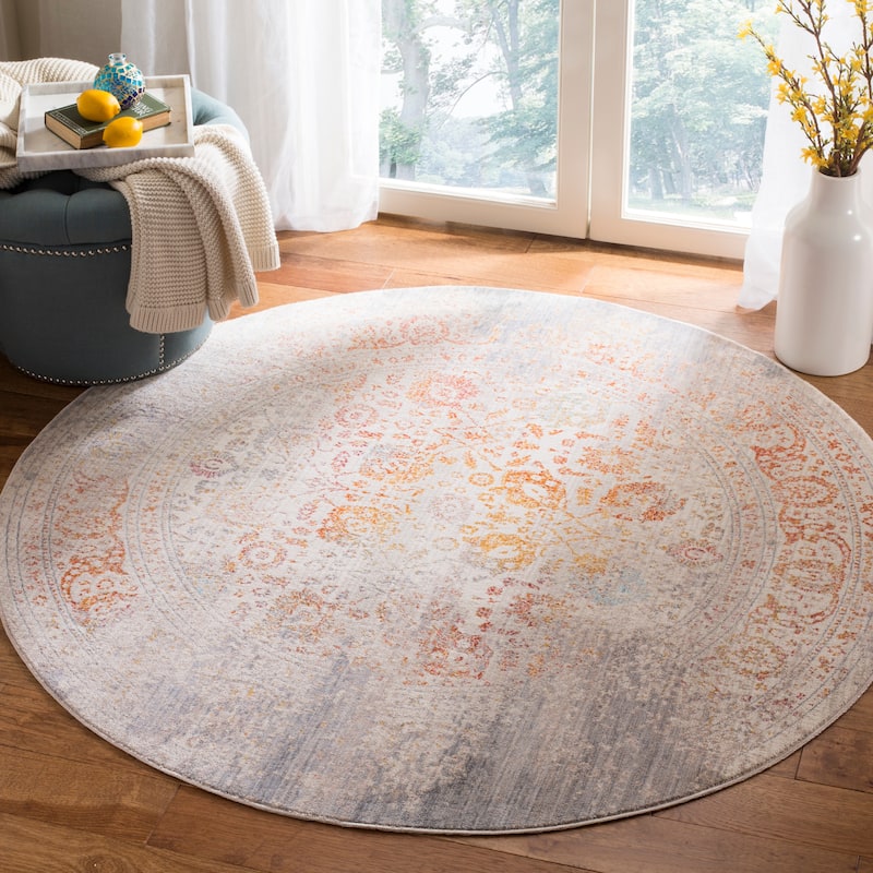 SAFAVIEH Vintage Distressed Boho Persian Hinako Oriental Polyester Rug - 5' Round - Grey/Multi