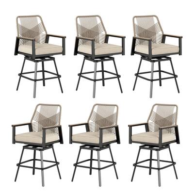 MAISON ARTS Modern Twill Wicker Woven Outdoor Bar Stool Chair Set, Counter Height Stool with Back and Cushion