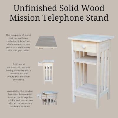 Unfinished Solid Parawood Mission Telephone Stand