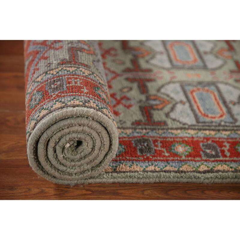 Green Heriz Serapi Indian Runner Rug Handmade Wool Carpet - 2'7"x 7'7"