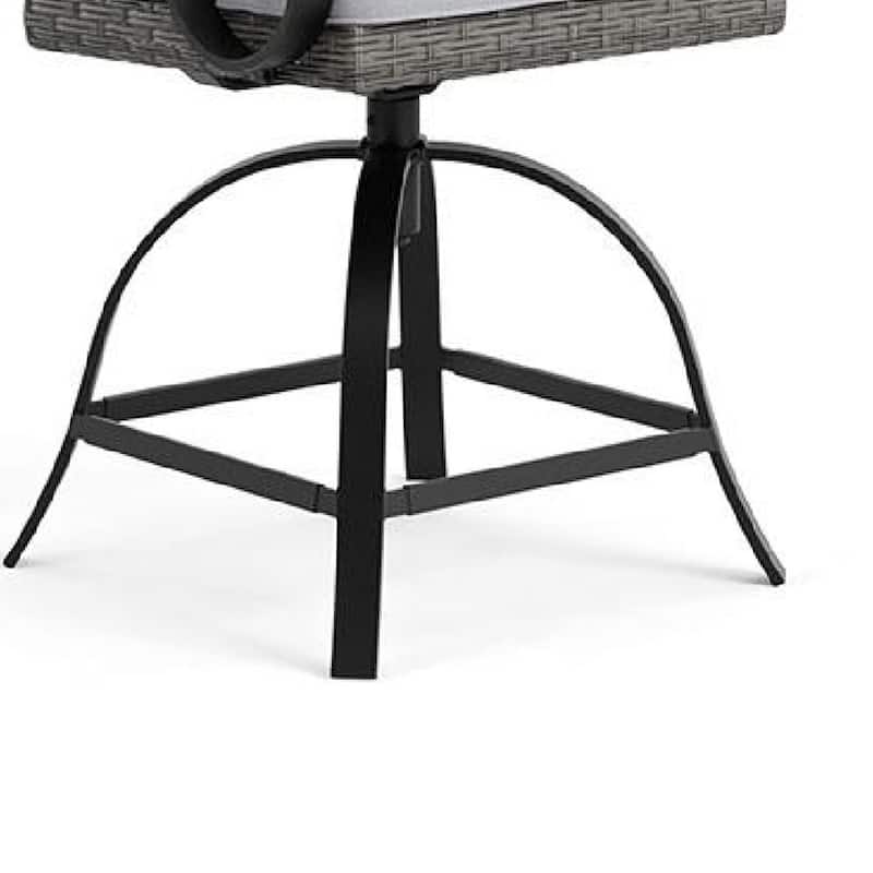 Leki Swivel Counter Height Chair Set of 2, Gray Rattan, Black Metal