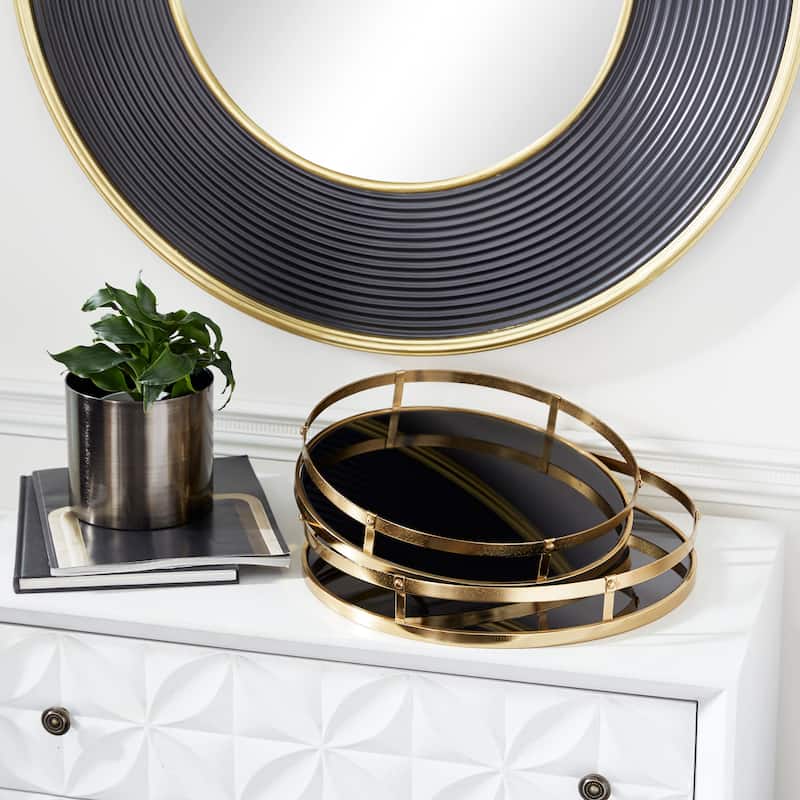 Metal Tray with Black Glass - Set of 2 Gold - CosmoLiving by Cosmopolitan - 16"W x 16"L x 2"H