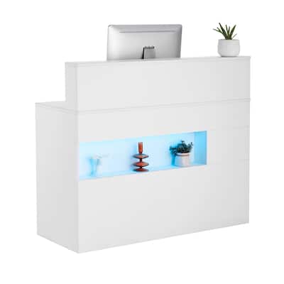 White MDF Reception Desk with LED, Drawers and Keyboard Tray
