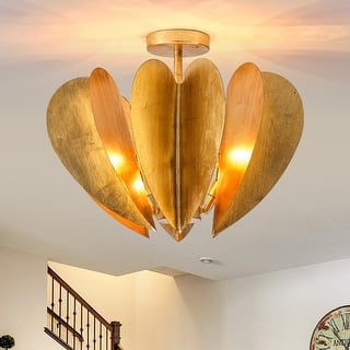 19-Inch Antique Gold Heart Semi Flush Mount Ceiling Light for Bedroom
