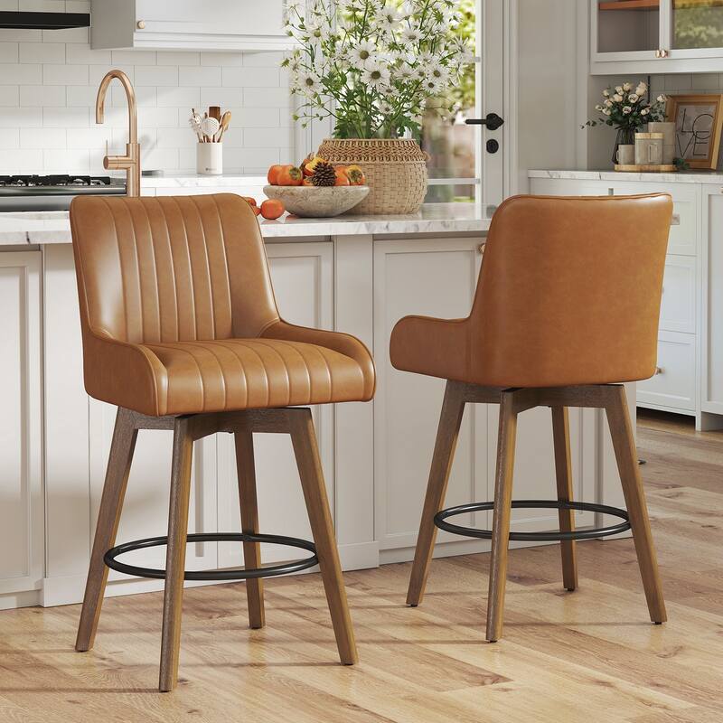 26" Upholstered Counter Height Swivel Bar Stool with Solid Wood Legs - 38.8"H x 20.5"W x 21.7"D