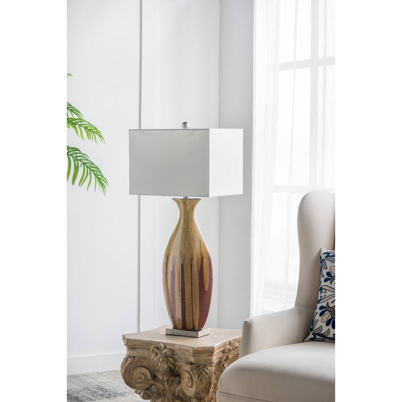 16x10.5x36" Ceramic Table Lamp for the dark red and mellow orange glaze finish
