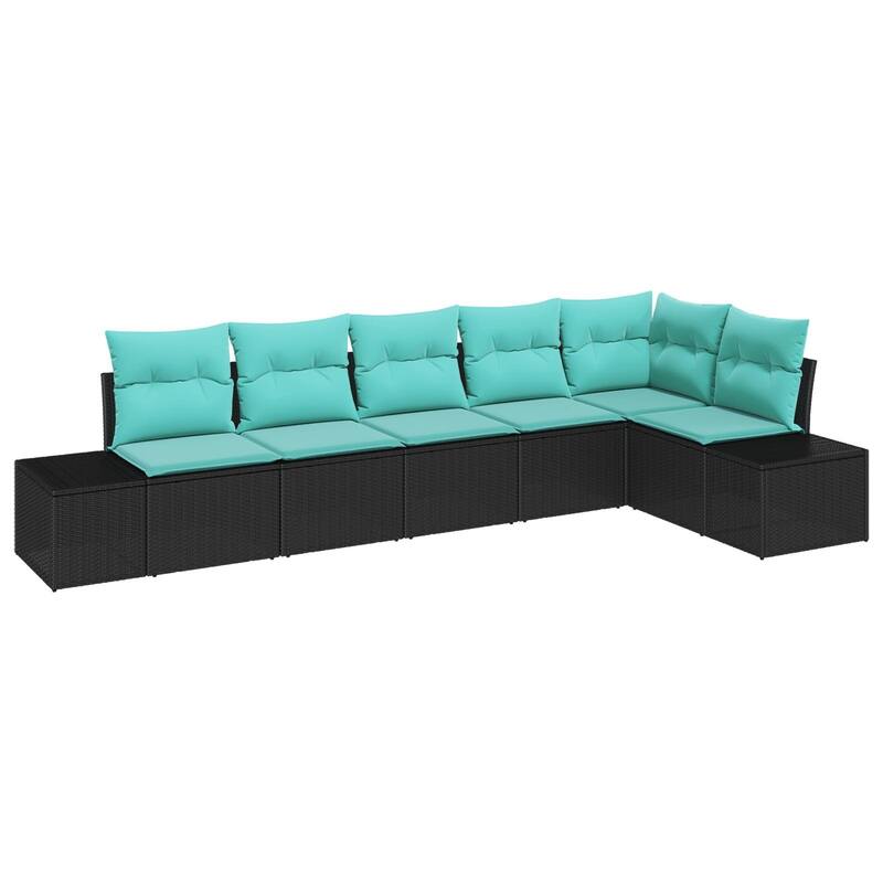 vidaXL 7 Piece Garden Sofa Set with Cushions Black Poly Rattan - 24 x 72 x 33 in