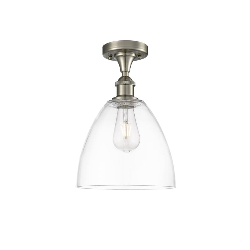 Innovations Lighting Bristol Glass - 1 Light 9" Semi-Flush Mount - Clear/Brushed Satin Nickel