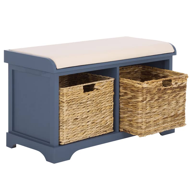 SAFAVIEH Euphemia Brown Woven Storage Basket Bench - 33.5" x 16.1" x 19.9" - 34"W x 16"D x 20"H