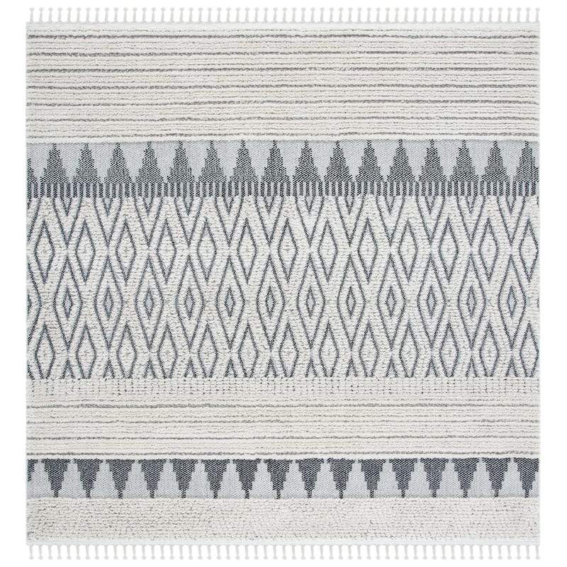 SAFAVIEH Marrakech Bohemian & Eclectic Waneta Oriental Ivory/Blue Polyester Rug - 6'7" Square - Ivory/Blue