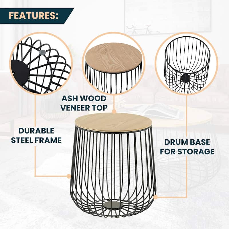 LeisureMod Runswick Modern Wood Top End Table With Metal Base - 16"
