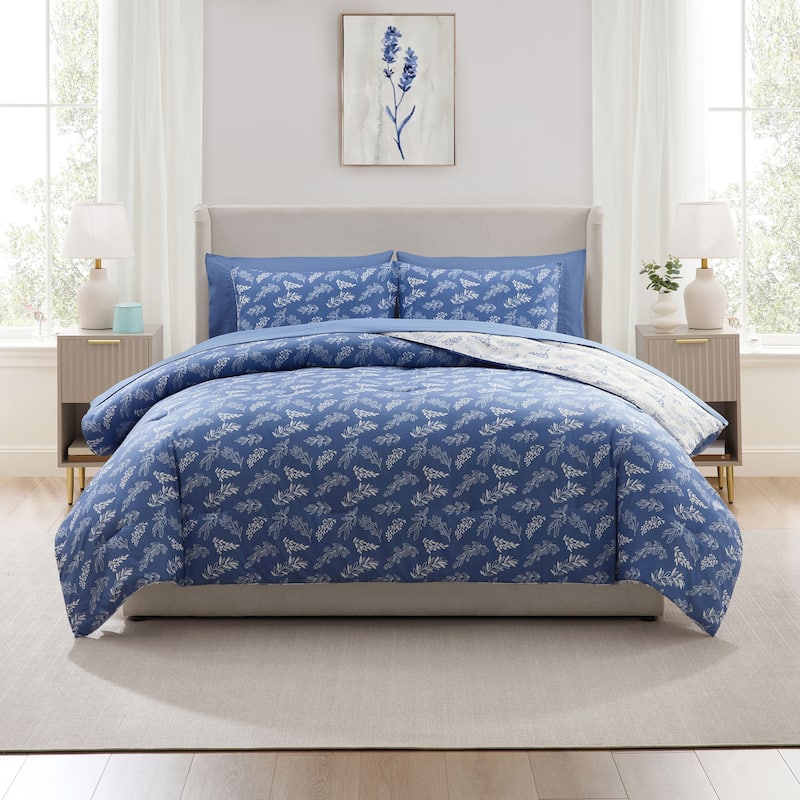Empyrean 7 Pc Botanical Comforter Set with Sheets, Soft Breathable Lightweight Bedding Bag