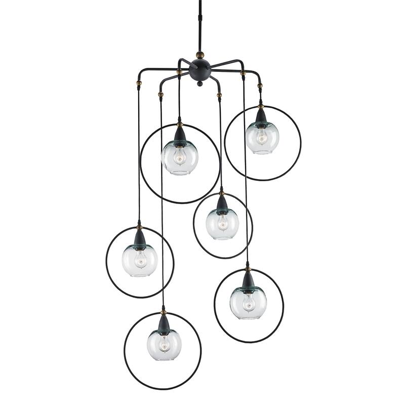 Currey & Company Moorsgate Black Multi-Pendant - 69"h x 36"dia - 69"h x 36"dia - Blacksmith/Old Brass
