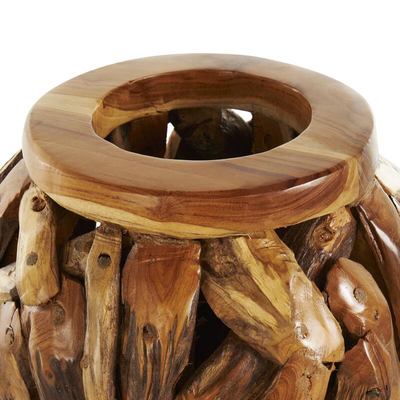 Teak Wood Handmade Live Edge Tree Branch Pot Decorative Vase - Brown - Roche River Decor