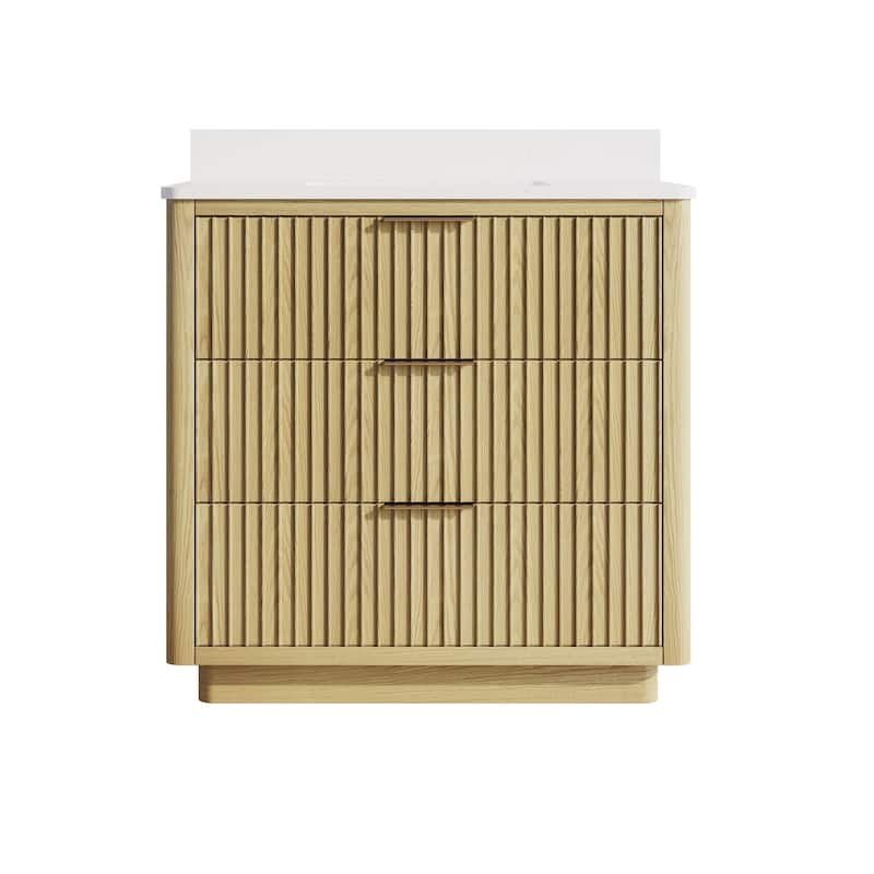 35''H Solid Wood Bathroom Vanity With Stain-resistant Carrera White Quartz Top and Sink