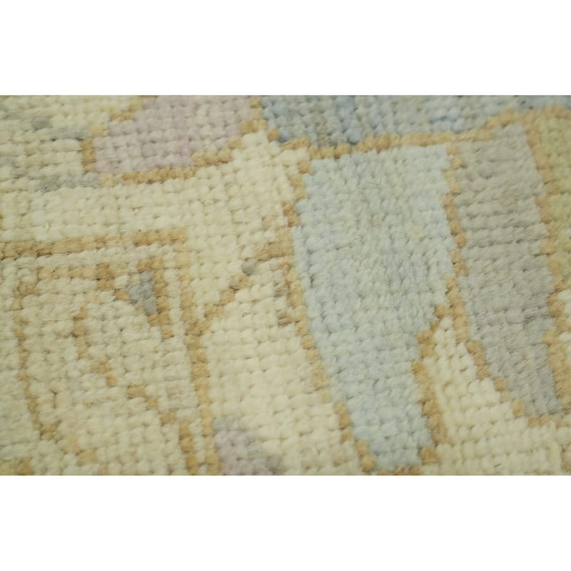 Vegetable Dye Blue Oushak Turkish Area Rug, Floral Geometric Carpet - 11' 10'' X 9' 0''