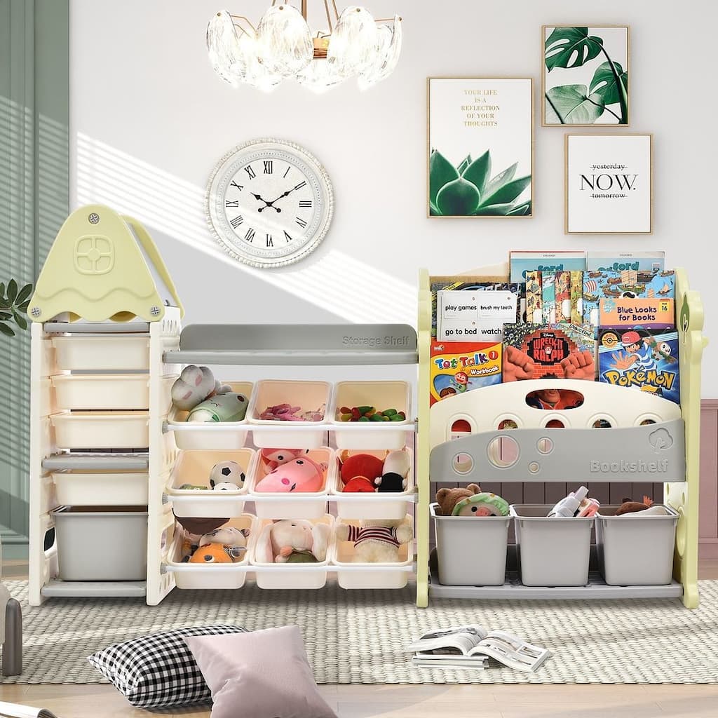Kids Toy Storage Organizer with Bookcase, Multi-functional Nursery Organizer