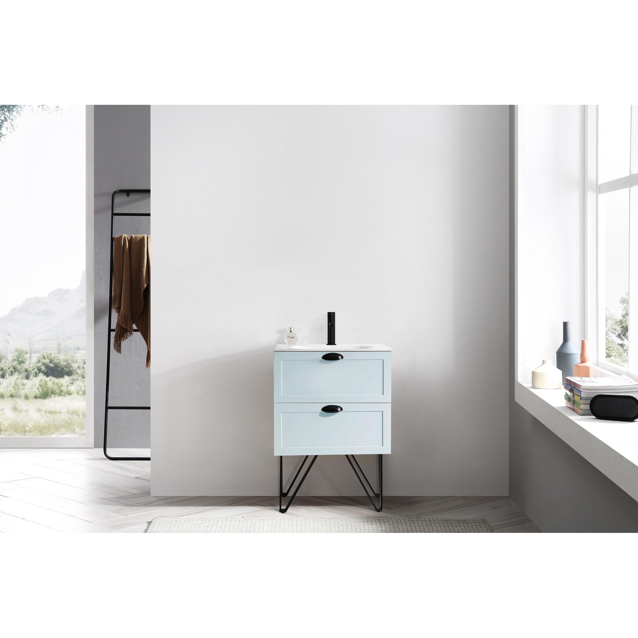Wsos 24 Beige Light Blue Dual Mount Modern Bathroom Vanity Set
