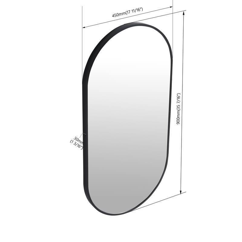 GDFStudio - Nolan Sleek Modern Bathroom Mirror with Durable Black Aluminum Frame and Crystal Clear Reflection - 18 x 35 Inch