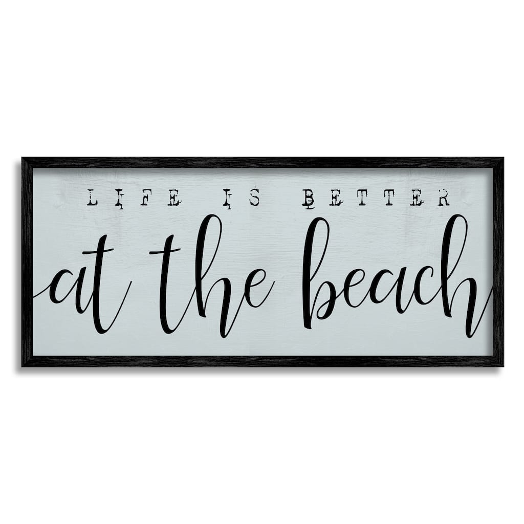 Stupell Life's Better at Beach Phrase Soft Nautical Blue Framed Wall Art