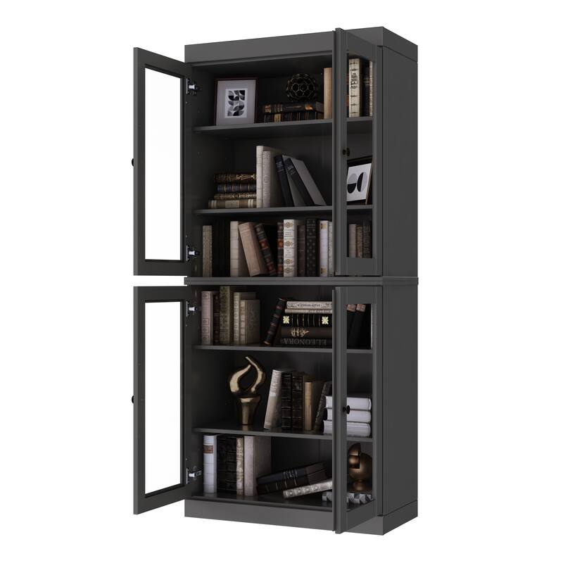 Palace Imports Solid Wood 6-Shelf Bookcase, Clear Glass Doors, Adjustable Shelves