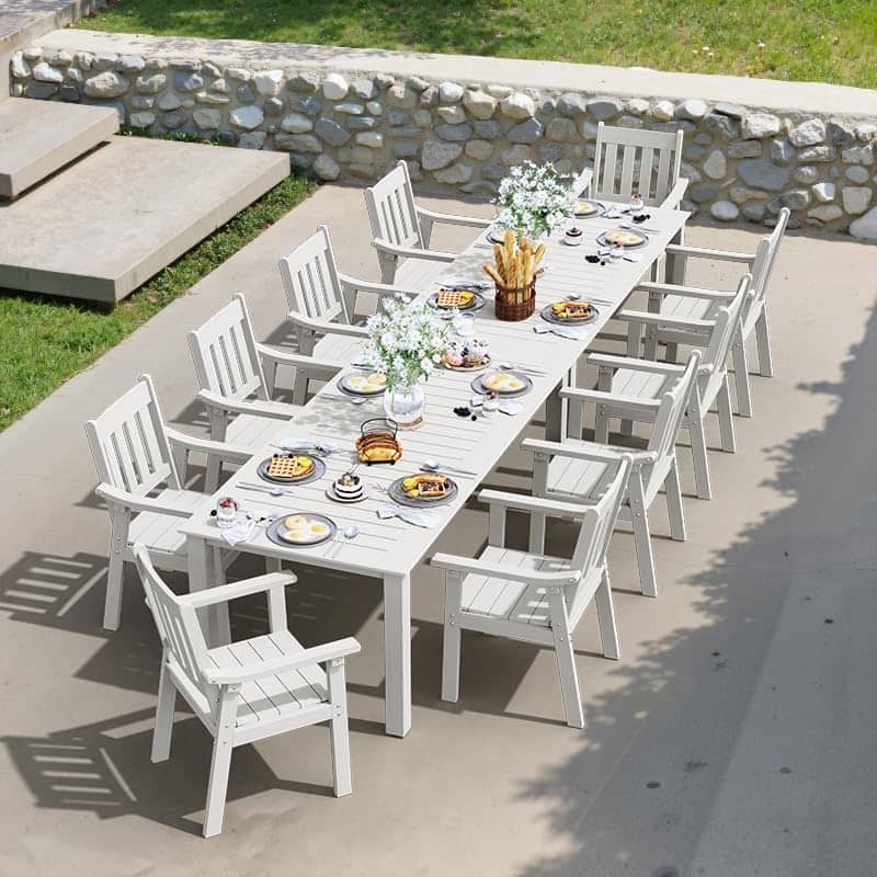 WINSOON 12-Piece HIPS All Weather Outdoor Patio Dining Sets with Umbrella Hole& Aluminum Frame,2-Table 10-Chairs