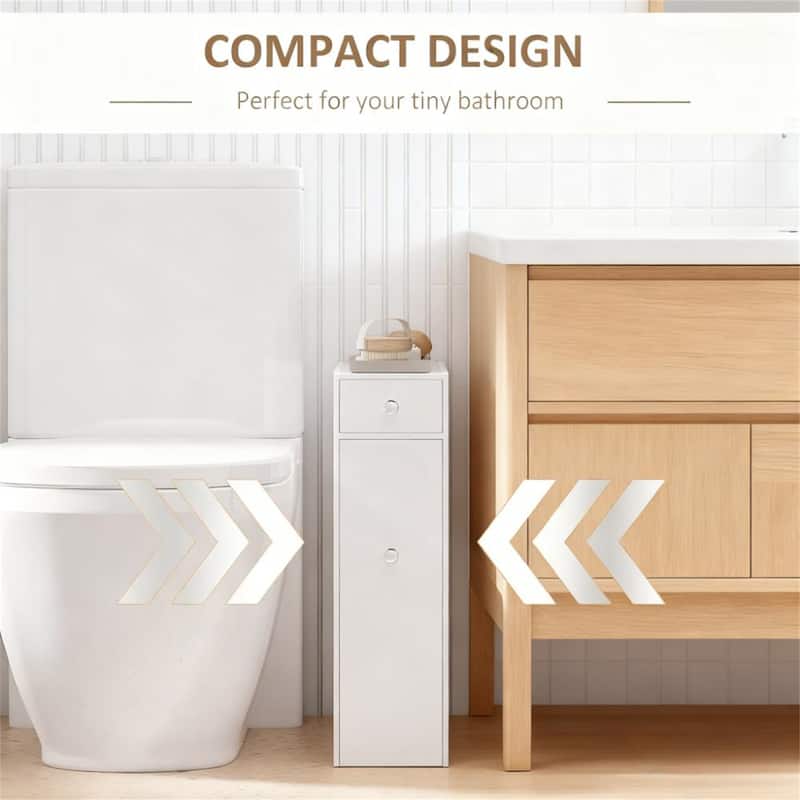 Slim Floor-Standing Storage Cabinet, All-in-One Bathroom Organizer