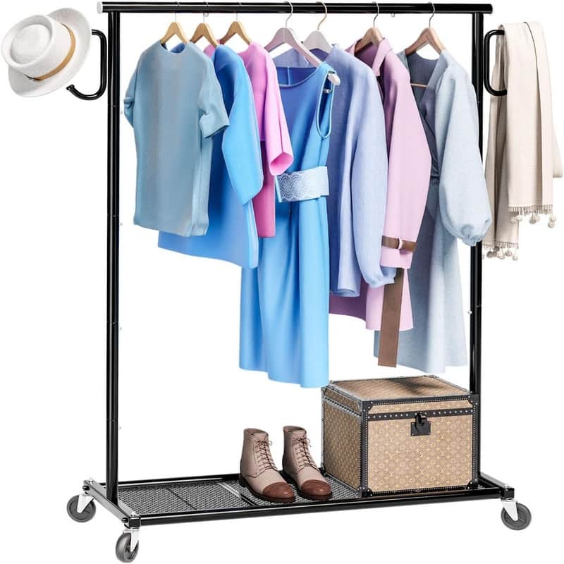 Clothing Garment Rack on Wheels - 16.25"D x 45"W x 64.25"H - 16.25"D x 45"W x 64.25"H - Black